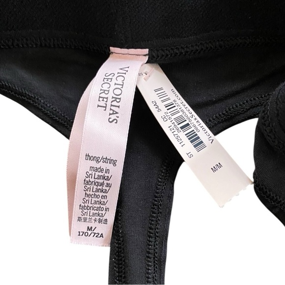 Victoria’s Secret Black Logo Shine Rhinestone Cotton Thong Panty NEW Size Medium - Picture 9 of 9